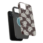 Rose Pattern Magnetic Impact-Resistant Phone Case — Burgundy Floral Protective Cover