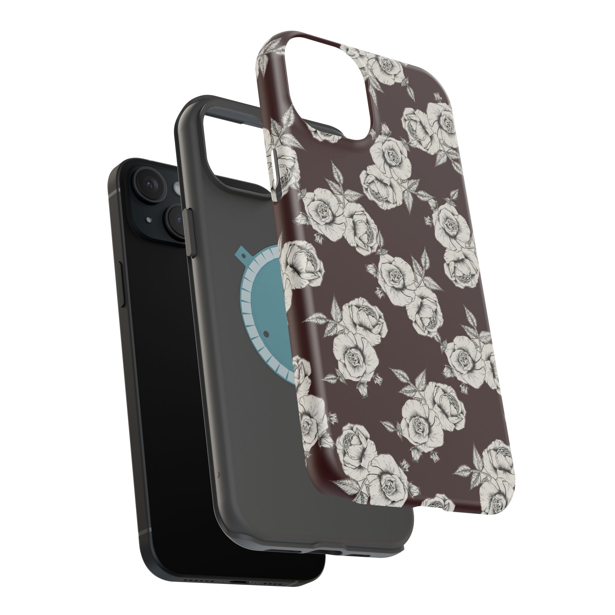 Rose Pattern Magnetic Impact-Resistant Phone Case — Burgundy Floral Protective Cover
