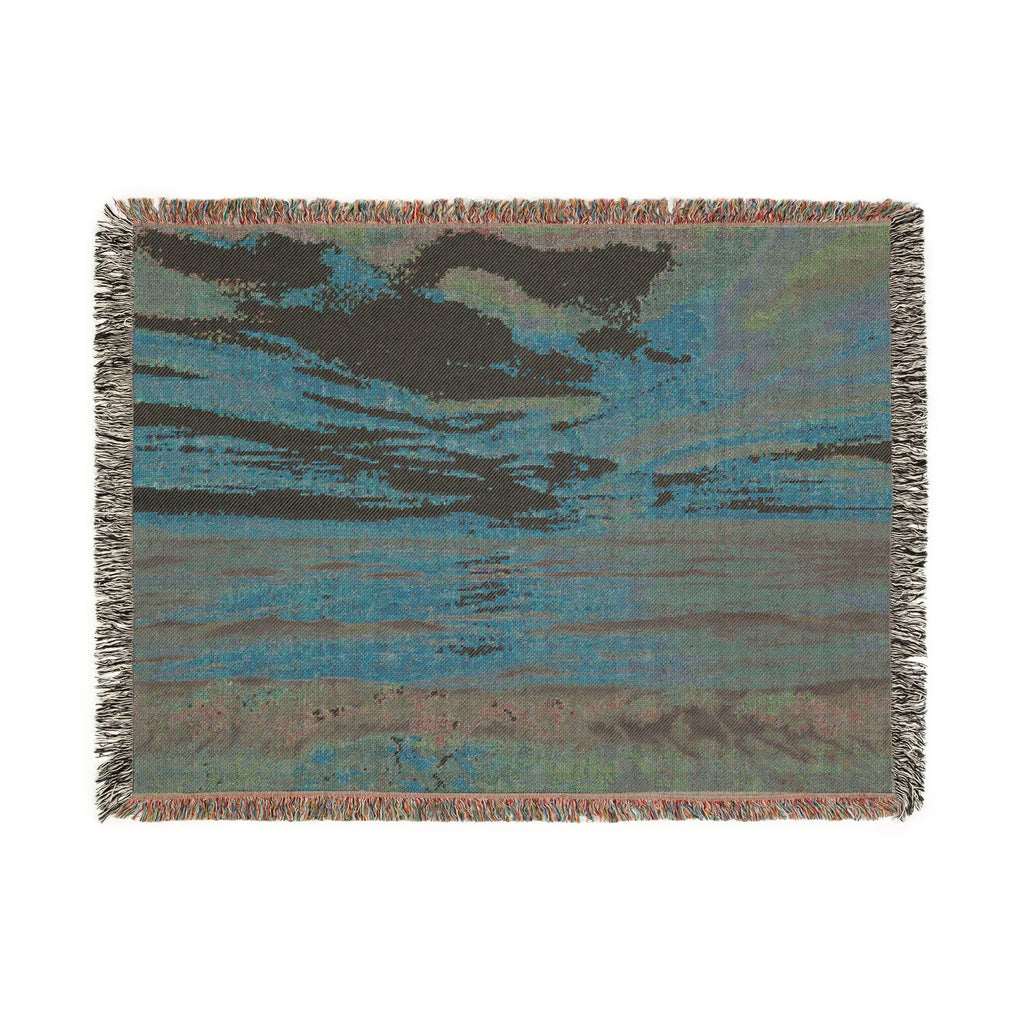 Sunset Seascape Woven Blanket — Coastal Throw with Beach Horizon Design