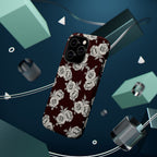 Rose Pattern Magnetic Impact-Resistant Phone Case — Burgundy Floral Protective Cover