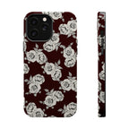 Rose Pattern Magnetic Impact-Resistant Phone Case — Burgundy Floral Protective Cover