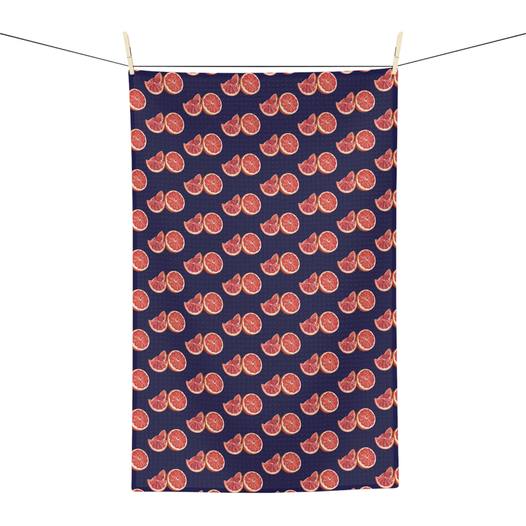 Absorbent Grapefruit Pattern Microfiber Tea Towel — Citrus Kitchen Towel (Navy Background)